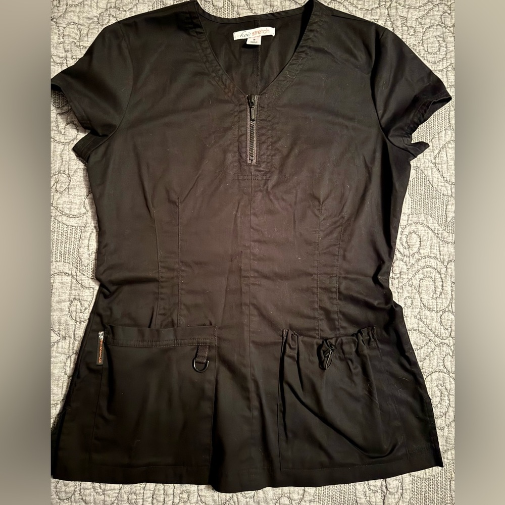 Pair of Koi Black scrub top(S) with zipper front. Love the zipper on the front!